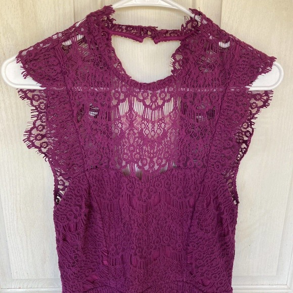 Free People Dress Womens Size S Fuschia Daydream Crochet Cut Out Back Fitted - Picture 2 of 6